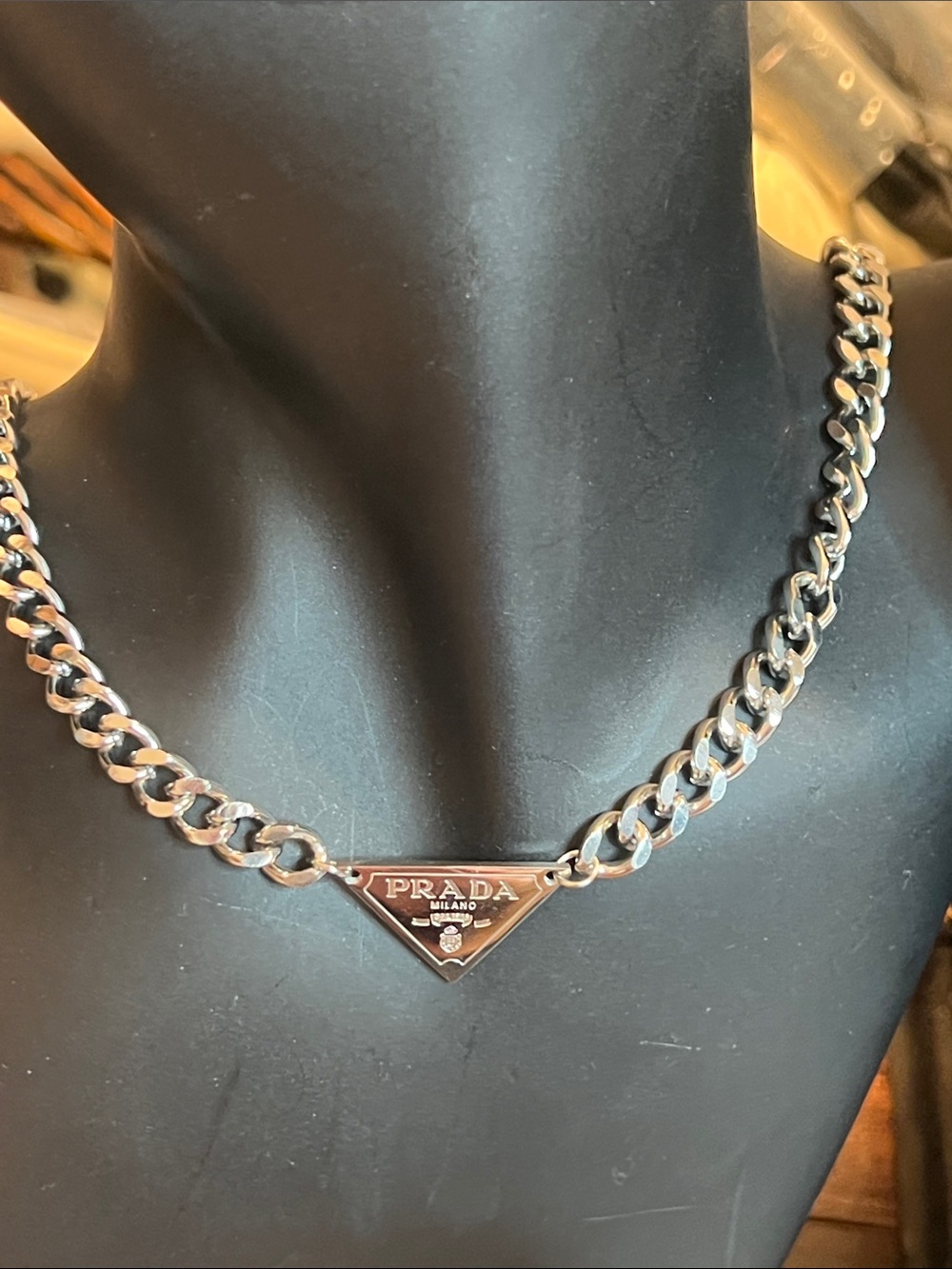 Silver Stainless Steel Triangle Logo Curb Chain Necklace - Women's Jewelry